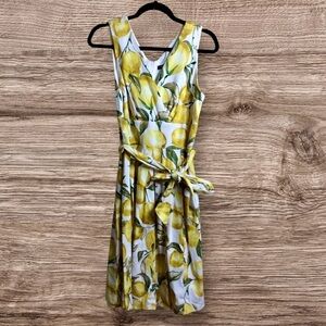 Chris McLaughlin white sleeveless V-neck lemon dress. Size 10.